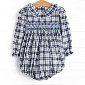 Bleu: Cordelia Smocked Long Sleeve Bubble, Blue