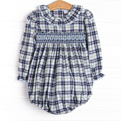 Bleu: Cordelia Smocked Long Sleeve Bubble, Blue