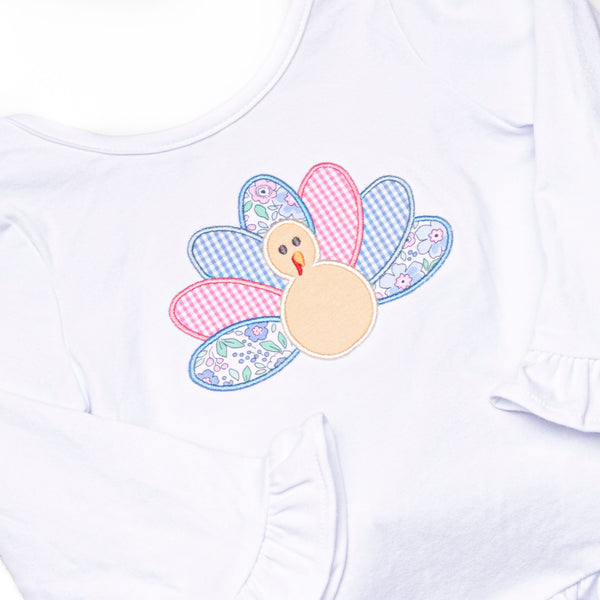 Turkey Blessings Applique Diaper Set, Blue