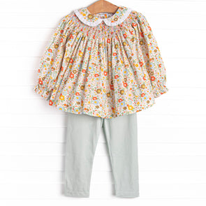 Bushel of Buds Smocked Legging Set, Orange
