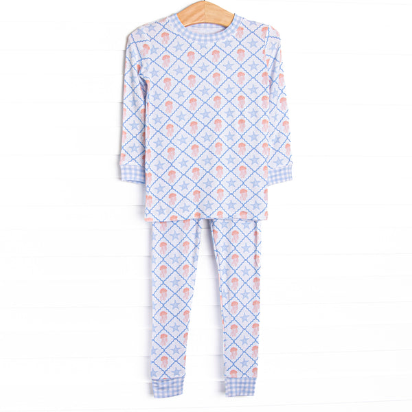 Blue Sea Stinger Bamboo Pajama Set, Blue