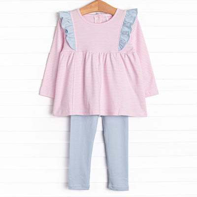 Lillie Flutter Pima Legging Set, Pink Stripe