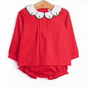 Christmas Tree Tidings Embroidered Diaper Set, Red