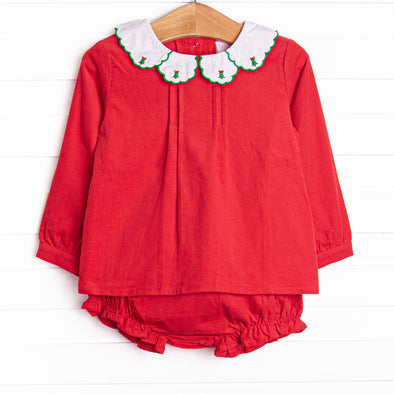 Christmas Tree Tidings Embroidered Diaper Set, Red