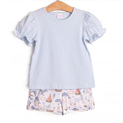 Seafarer Sails Ruffle Short Set, Blue
