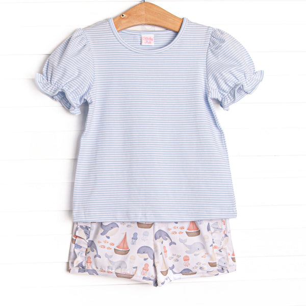 Seafarer Sails Ruffle Short Set, Blue
