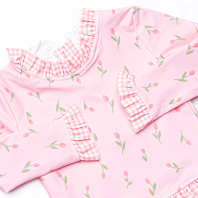 Recital Roses Long Sleeve Rash Guard Bikini, Pink