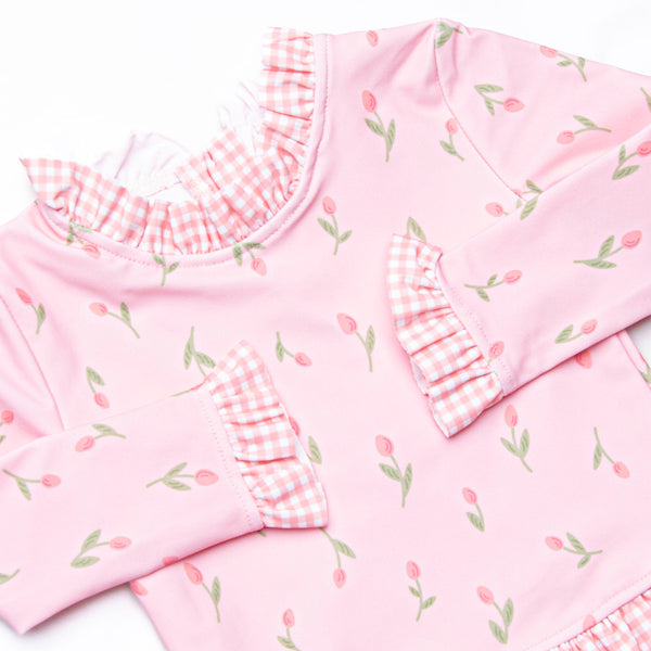 Recital Roses Long Sleeve Rash Guard Bikini, Pink