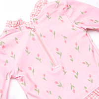 Recital Roses Long Sleeve Rash Guard Bikini, Pink