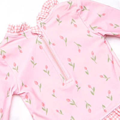 Recital Roses Long Sleeve Rash Guard Bikini, Pink