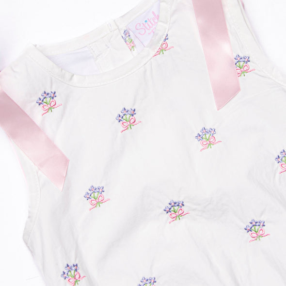 Blue Bundles Embroidered Dress, White