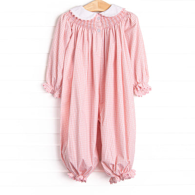 Rocking Horse Rider Smocked Romper, Pink Gingham