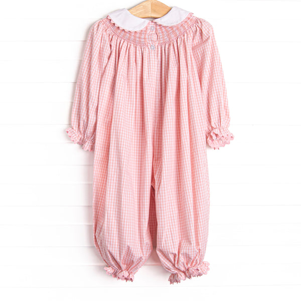 Rocking Horse Rider Smocked Romper, Pink Gingham