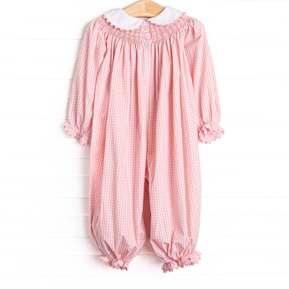 Rocking Horse Rider Smocked Romper, Pink Gingham