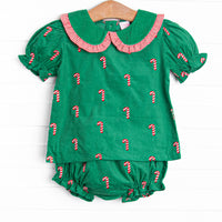 Candy Cane Craze Embroidered Diaper Set, Green