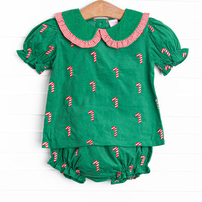 Candy Cane Craze Embroidered Diaper Set, Green