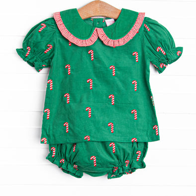 Candy Cane Craze Embroidered Diaper Set, Green
