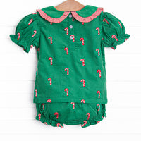 Candy Cane Craze Embroidered Diaper Set, Green