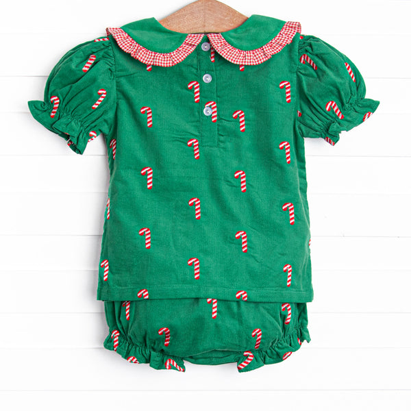 Candy Cane Craze Embroidered Diaper Set, Green