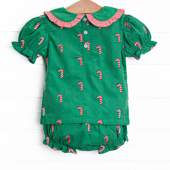 Candy Cane Craze Embroidered Diaper Set, Green