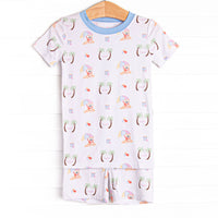 Corgi on the Coast Bamboo Pajama Short Set, Blue