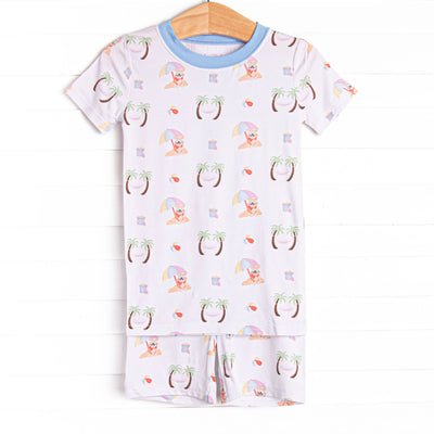 Corgi on the Coast Bamboo Pajama Short Set, Blue
