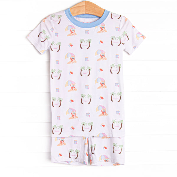 Corgi on the Coast Bamboo Pajama Short Set, Blue