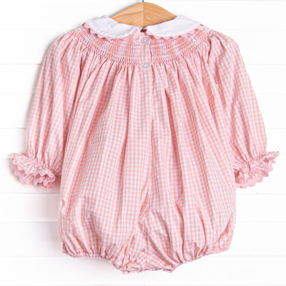 Rocking Horse Rider Smocked Bubble, Pink Gingham