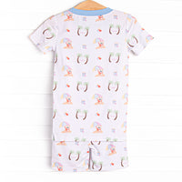 Corgi on the Coast Bamboo Pajama Short Set, Blue