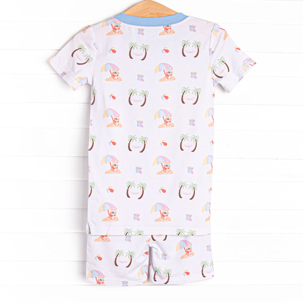 Corgi on the Coast Bamboo Pajama Short Set, Blue