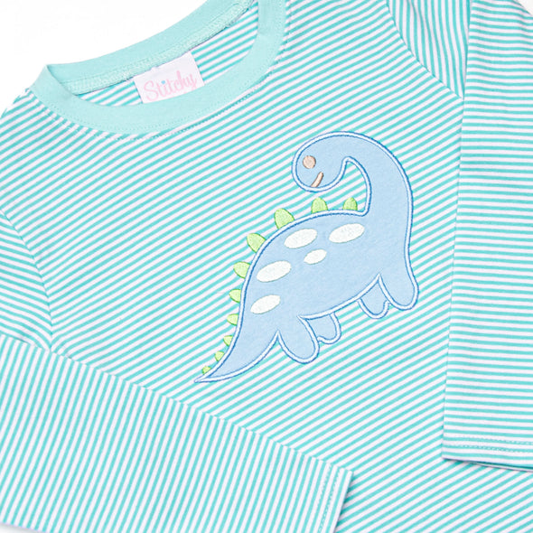Jurassic Journey Applique Top, Green Stripe