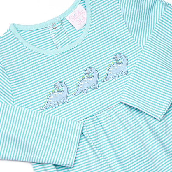 Jurassic Journey Applique Romper, Green Stripe
