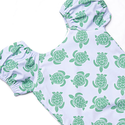 Tide Pool Turtles Puff Sleeve One Piece, Blue