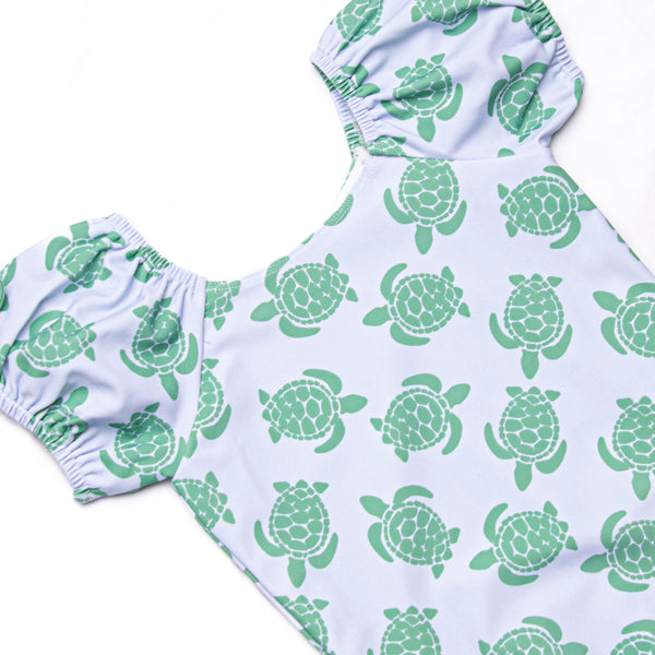 Tide Pool Turtles Puff Sleeve One Piece, Blue