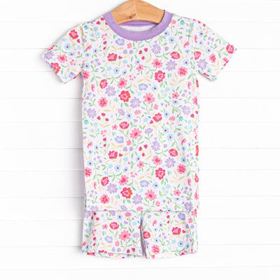 Floral Party Bamboo Pajama Short Set, Purple
