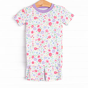 Floral Party Bamboo Pajama Short Set, Purple