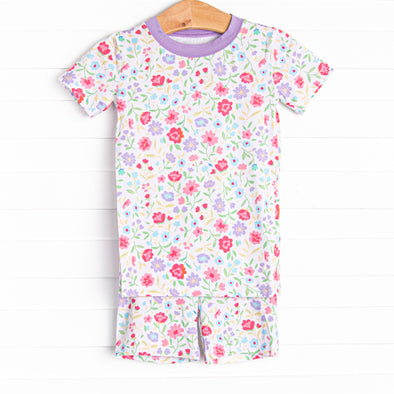 Floral Party Bamboo Pajama Short Set, Purple