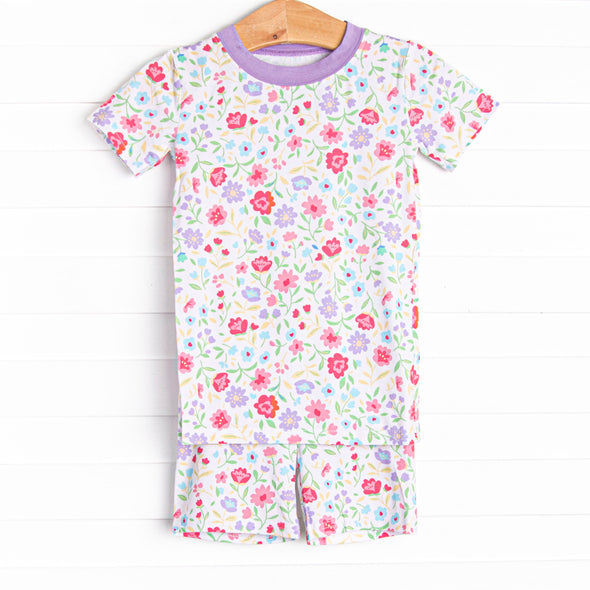 Floral Party Bamboo Pajama Short Set, Purple