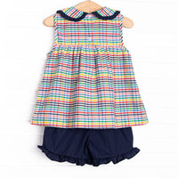Prep School Plaid Ruffle Short Set, Blue