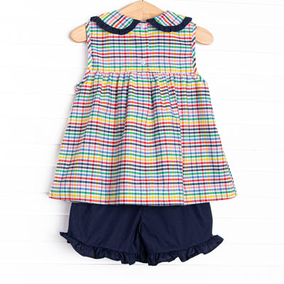 Prep School Plaid Ruffle Short Set, Blue
