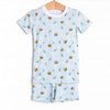 Bumble Bee Blues Bamboo Pajama Short Set, Blue