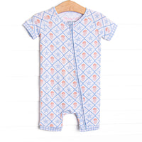 Blue Sea Stinger Bamboo Short Zippy Pajama, Blue