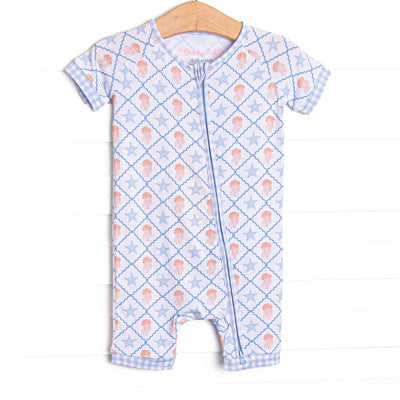 Blue Sea Stinger Bamboo Short Zippy Pajama, Blue