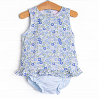 Little Miss Daisy Diaper Set, Blue Floral