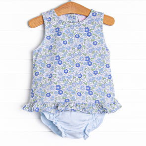 Little Miss Daisy Diaper Set, Blue Floral