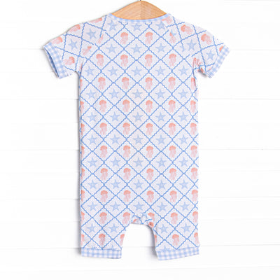 Blue Sea Stinger Bamboo Short Zippy Pajama, Blue