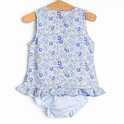 Little Miss Daisy Diaper Set, Blue Floral
