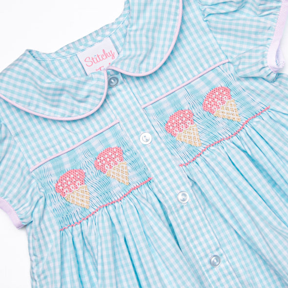 Brain Freeze Smocked Short Set, Blue
