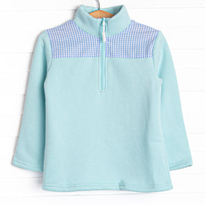 Sawyer Fleece Pullover, Mint and Blue Gingham