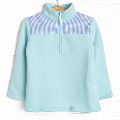 Sawyer Fleece Pullover, Mint and Blue Gingham